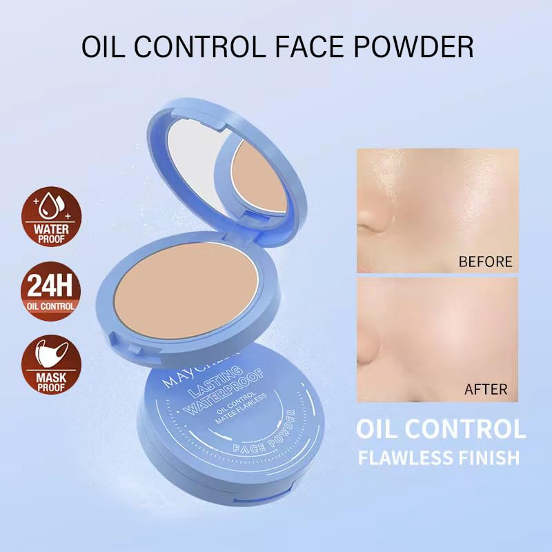 Oil Control Face Pressed Powder, Matte and Smooth Translucent Powder Setting Powder Makeup, Waterproof Long Lasting Finishing Face Powder, Cruelty-free, 0.35Oz (02 Natural)