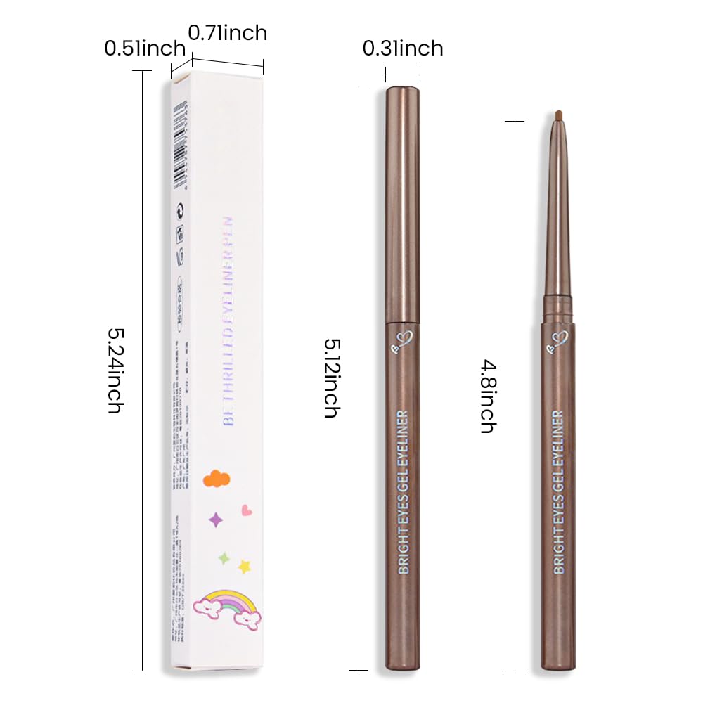 Kaely 1.5mm Light Brown Eyeliner Pencil, Gel Eye Liner Waterproof Smudge Proof, Long Lasting 16 Hour Wear, Vegan & Cruelty Free, 03