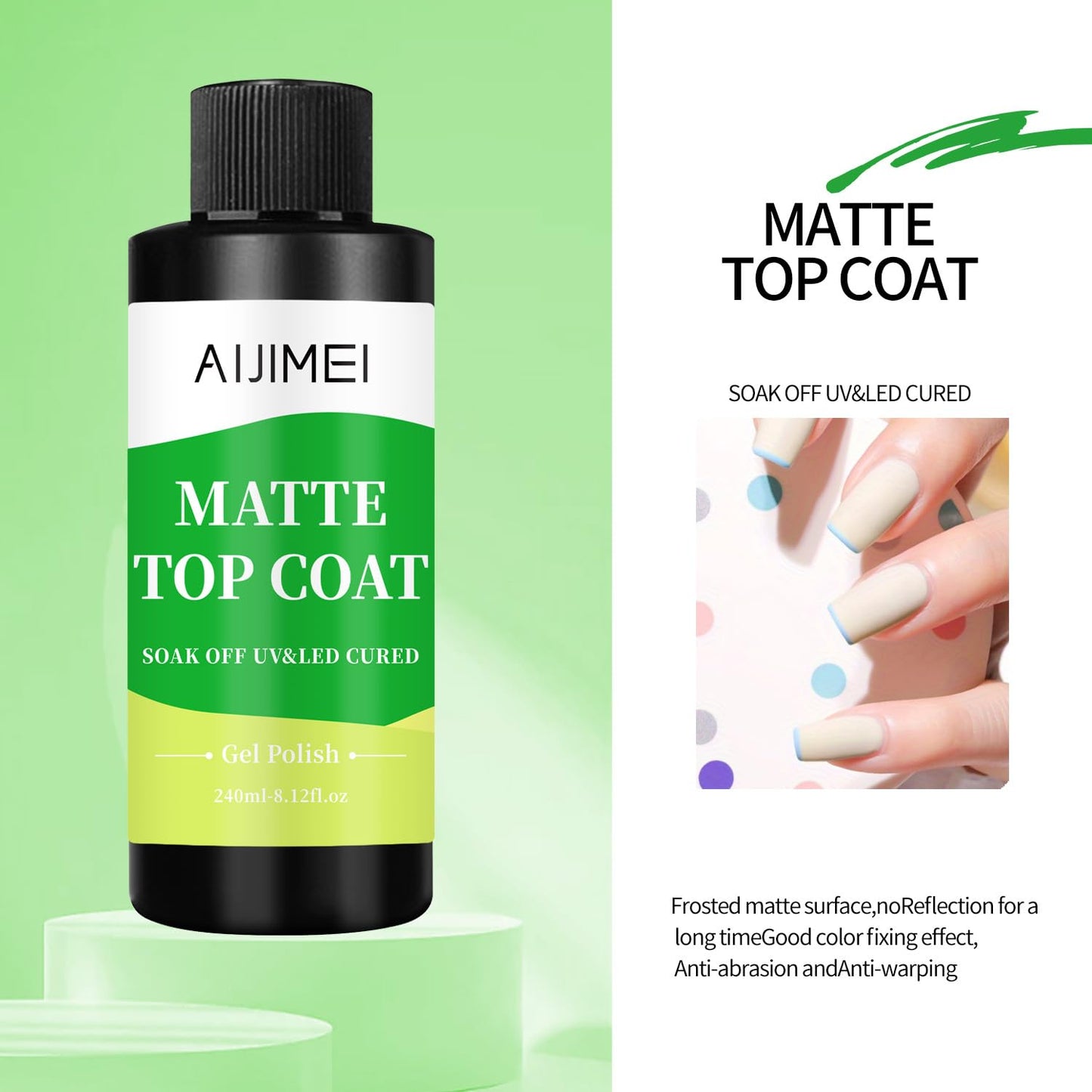 AIJIMEI Elegant Satin Matte Top Coat for Nails Finish Nail Polish Matte Nail Top Coat, Long-Lasting Nail Polish Matte Top Coat & Quick-Dry Top Coat Satin Matte TopCoat 8 Fl Oz