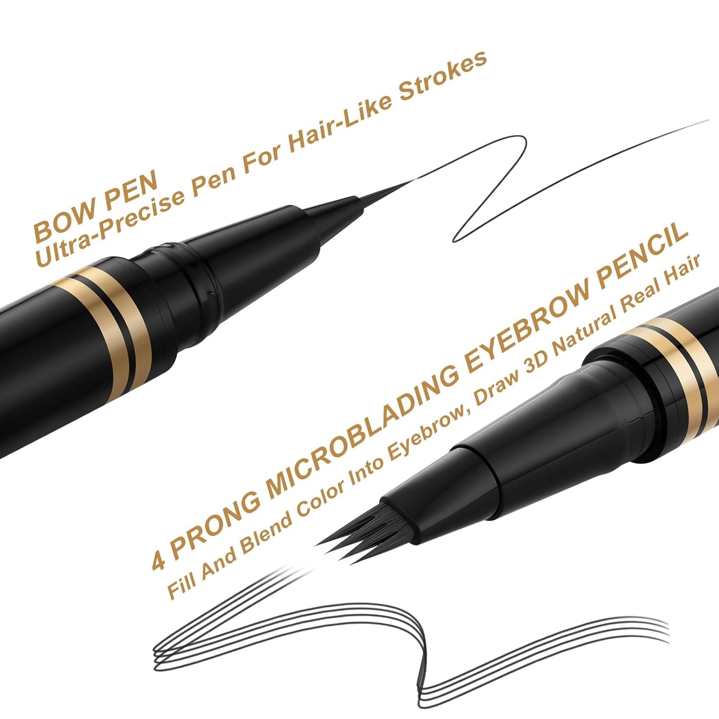 Eyebrow Pen,2-in-1 Waterproof Eyebrow Pencil with 4 Tip Microblading Brow Pen and Ultra-Precise Brow Pencil,with Dual-ended Eyebrow Brush,Eyebrow Makeup for Natural Looking - Black