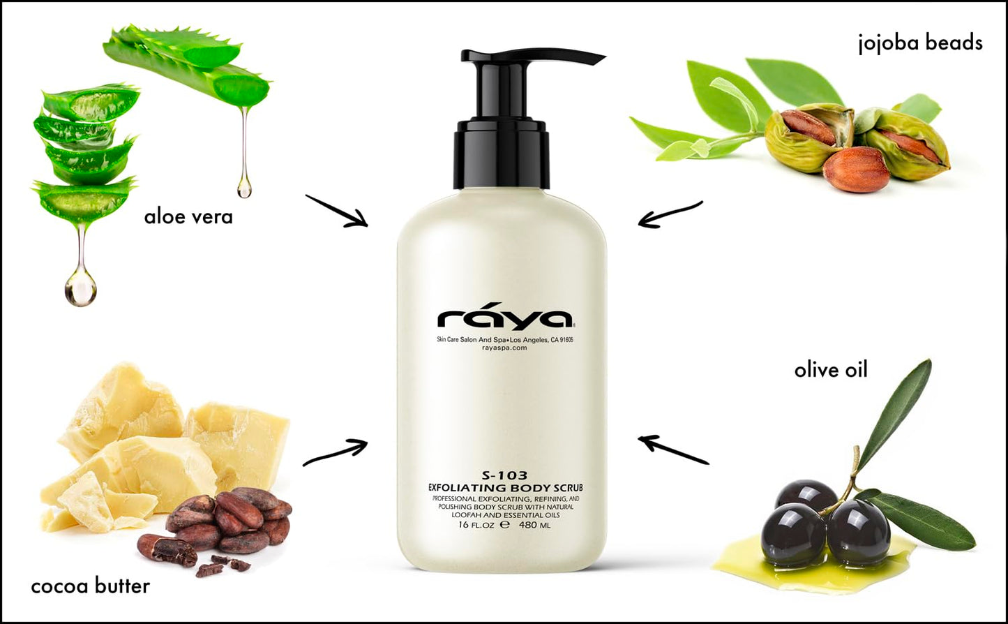 RAYA Exfoliating Body Scrub 16 oz (S-103) | Exfoliating, Refining, and Polishing Body Scrub | Made with Natural Loofah and Essential Oils | Relieves Ingrown Hairs
