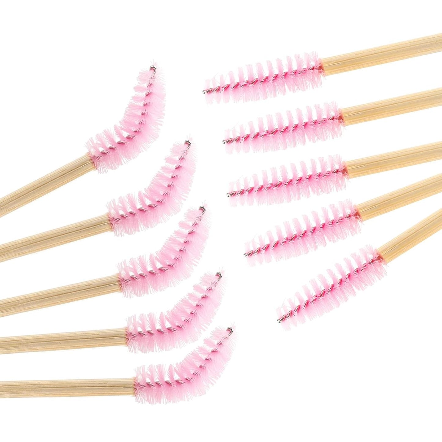 Tbestmax 300 Disposable Mascara Wands Eyelash Brush Spoolies for Eye Lash Extension Eyebrow Bamboo Stick Pink