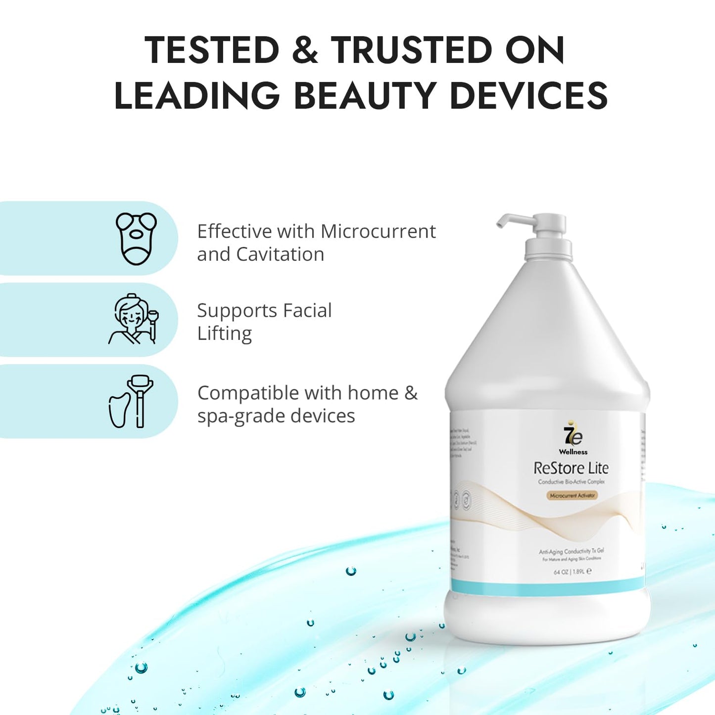 7eWellness Myolift Restore Lite Gel 64oz - Conductive Gel for Beauty & Skincare, Microcurrent, Face Mask Brush - 64oz / 2L