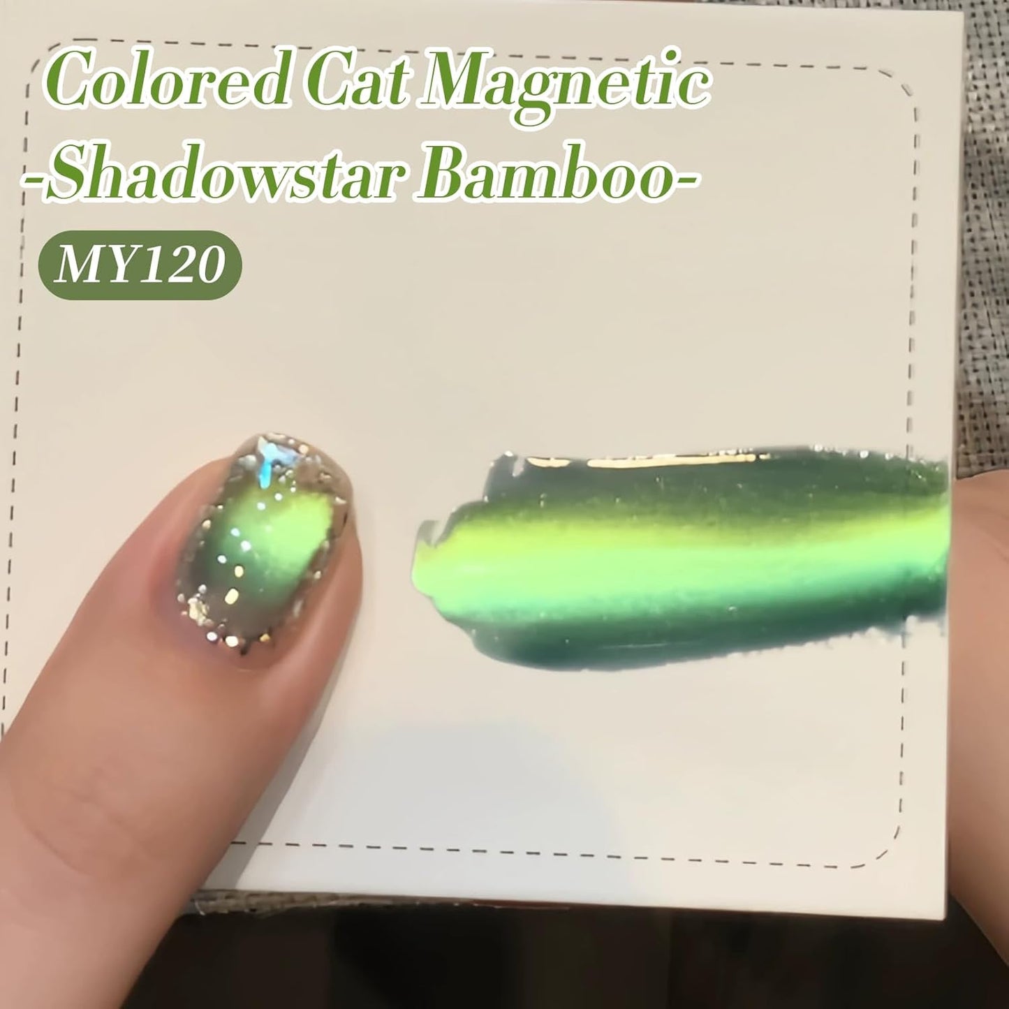 Born Pretty Cat Magnetic Gel Nail Polish, Green Gel Polish Crystal Cat Holographic Magnetic Nail Polish Nail Art Manicure Salon DIY at Home 15ML