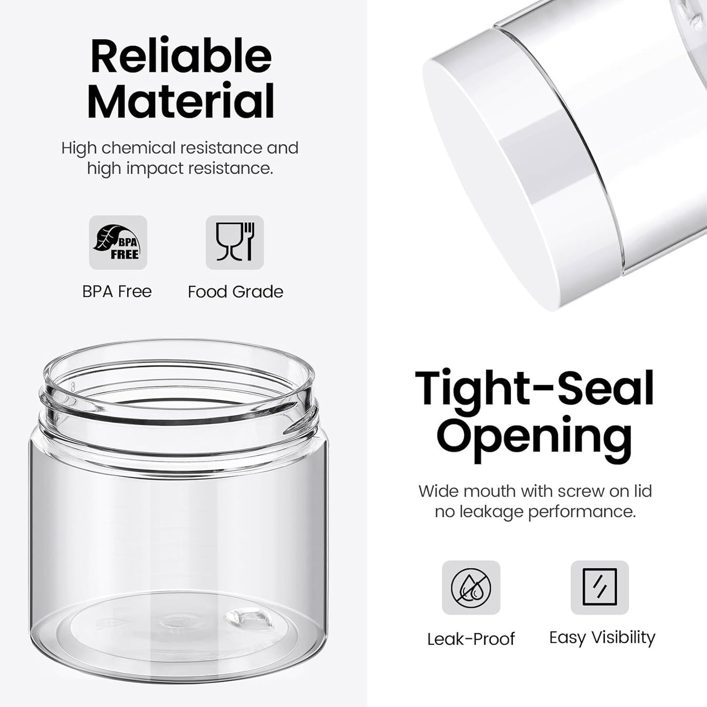 TUZAZO 24 Pack 2 Oz Small Plastic Container Jars with Lids and Labels BPA Free, Empty Round Clear Cosmetic Containers Plastic Slime Jars for Lotion, Cream, Ointments, Samples, Travel Storage (24)