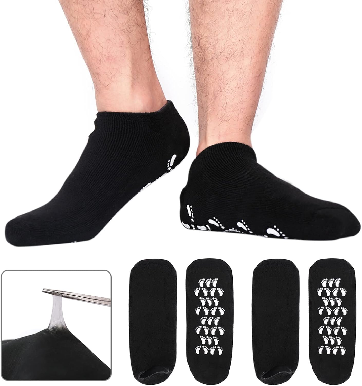 Codream Large Men's Moisturizing Gel Socks Men's Feet Care Ultimate Treatment for Dry Cracked Rough Skin on Feet Pack of 2 Pairs Black US Men 10-15