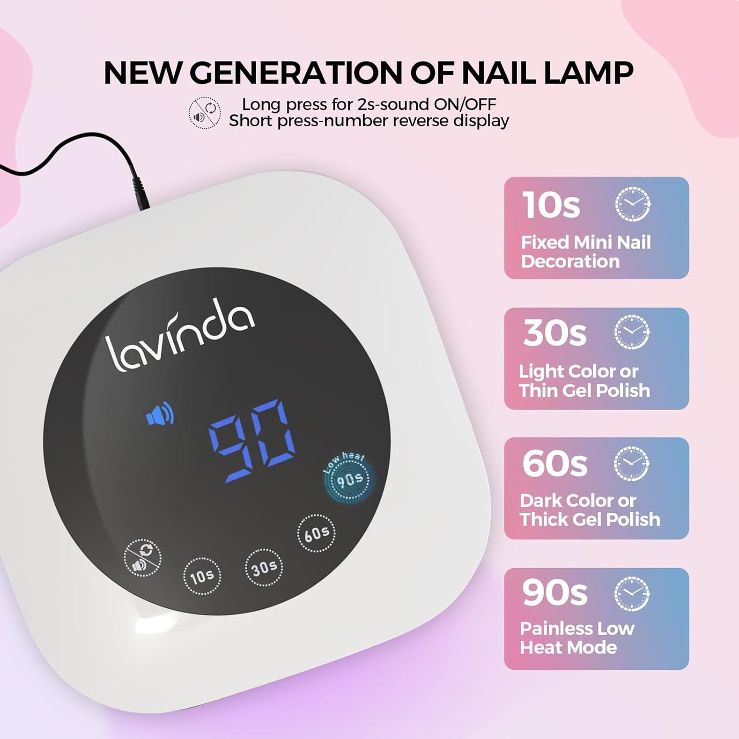 Lavinda UV Light for Nails, 54W LED Nail Lamp for Acrylic Gel Polish Nail with Large LCD Display, Professional UV Nail Light Fast Curing Lamp Nail Dryer with 4 Timers for Women Girl Mom