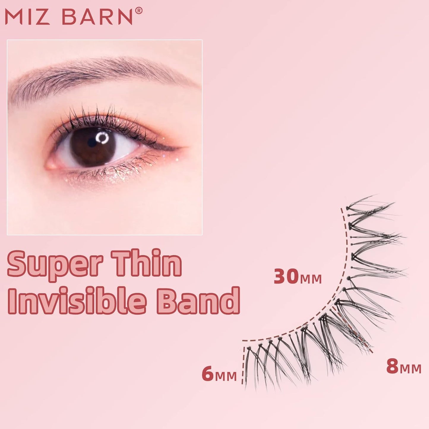 Miz Barn Daily Natural Look False Eyelashes, 4 Pairs Soft Lightweight Comfortable Short Lashes Clear Band Handmade False Eyelashes (W-7)