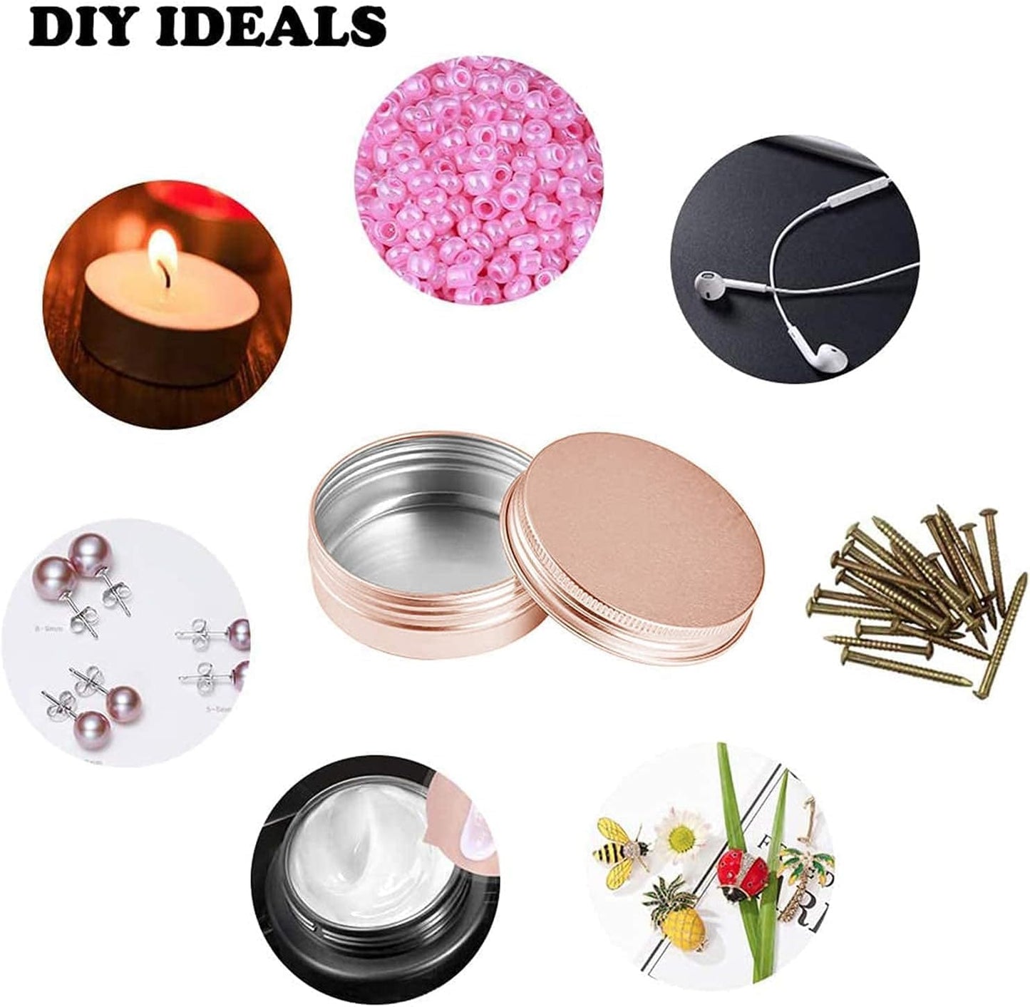 0.5 Ounce Aluminum Tin Jar with Screw Cap 15mL Tin Cans Refillable Containers for Cosmetic, Lip Balm, Cream, Lotion, Balms, Spices, Salve, Rose Gold 20 Pcs