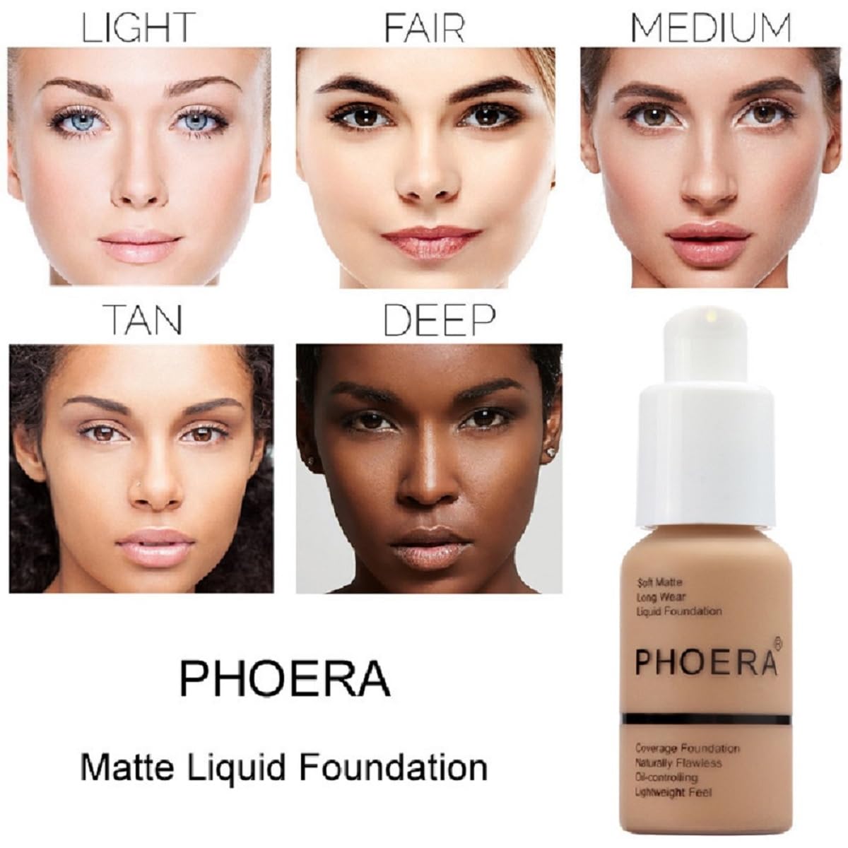 PHOERA Foundation,Flawless Soft Matte Liquid Foundation 24HR Oil Control Concealer Foundation Makeup (1 Pcs-104- Buff Beige)