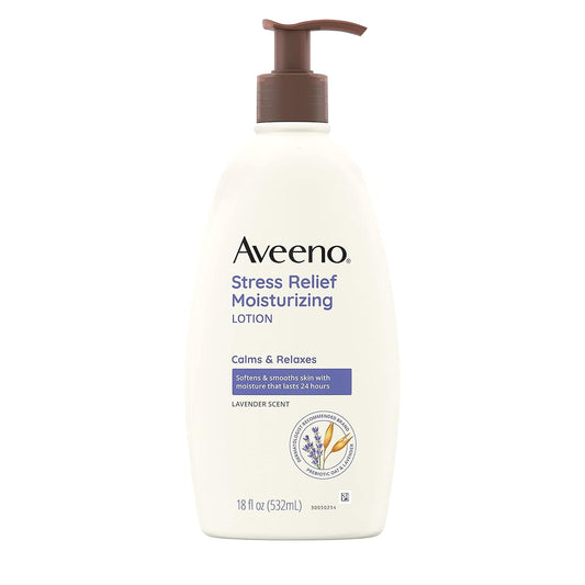 Aveeno Stress Relief Moisturizing Body Lotion with Lavender Scent, Natural Oatmeal to Calm & Relax, Non-Greasy Daily Stress Relief Lotion, 18 fl. oz (Pack of 3)