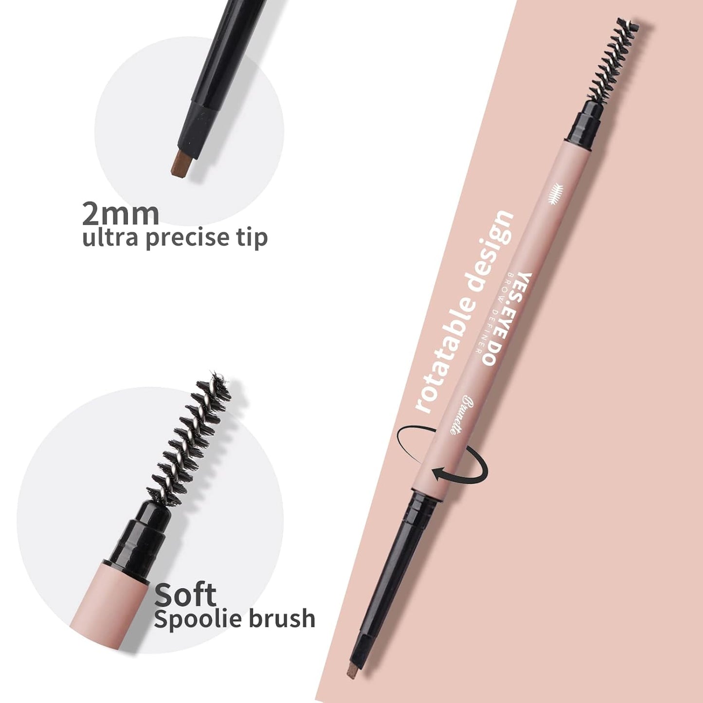 Grey Eyebrow Pencil for Older Women, Dual-Ended Gray Eyebrow Pencil for Grey Hair with Spoolie, Micro Triangle Tip Eye Brow Filler Pen for Natural Looking, Hair-Like Stroke, Gray, YES.EYE DO
