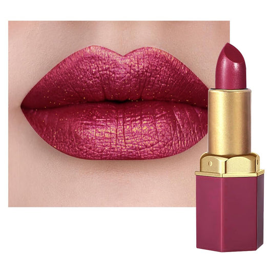 Plum Metallic Lipstick for Women,Lightweight Shimmer Frosted Lipstick,Glitter Lip Gloss Stain Long Lasting Waterproof Smudge Proof 24 Hour Full Coverage Lip Makeup,Vegan