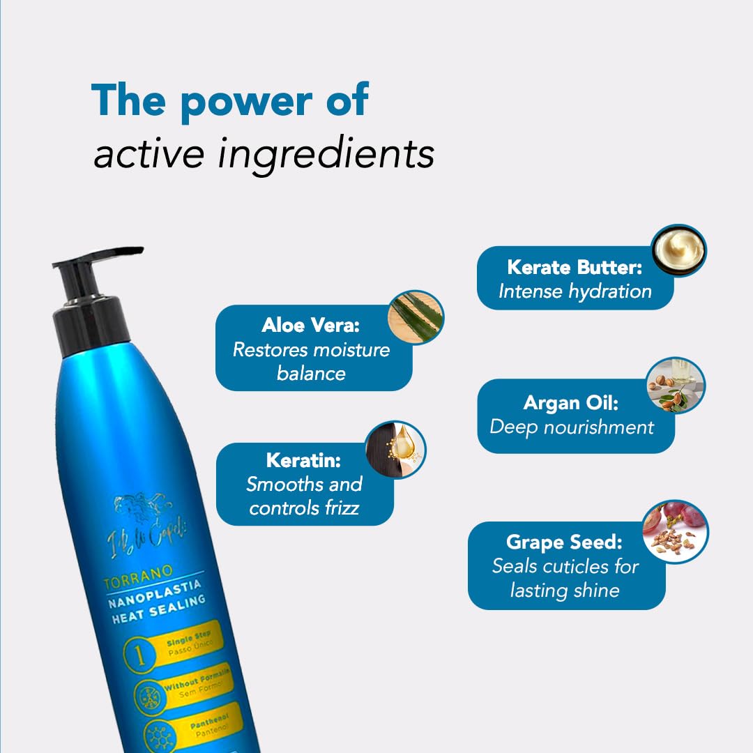 Torrano Cream Keratin Hair Treatment Straightening in 1 Step, Formaldehyde Free-Nanoplastia Para Alisar Cabello, Keratina Organica Sin Formol Para Alisar el Pelo (2-Pack - 500ml each)