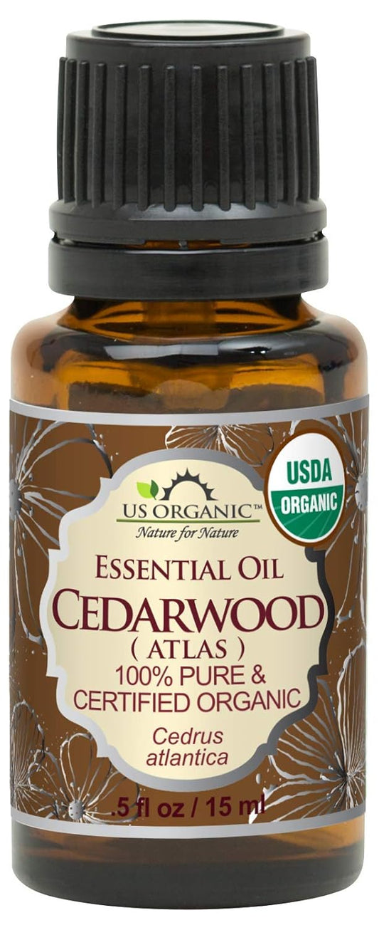 US Organic 100% Pure Cedarwood Essential Oil (Atlas) - USDA Certified Organic, Steam Distilled (More Size Variations Available) (15 ml / .5 fl oz)