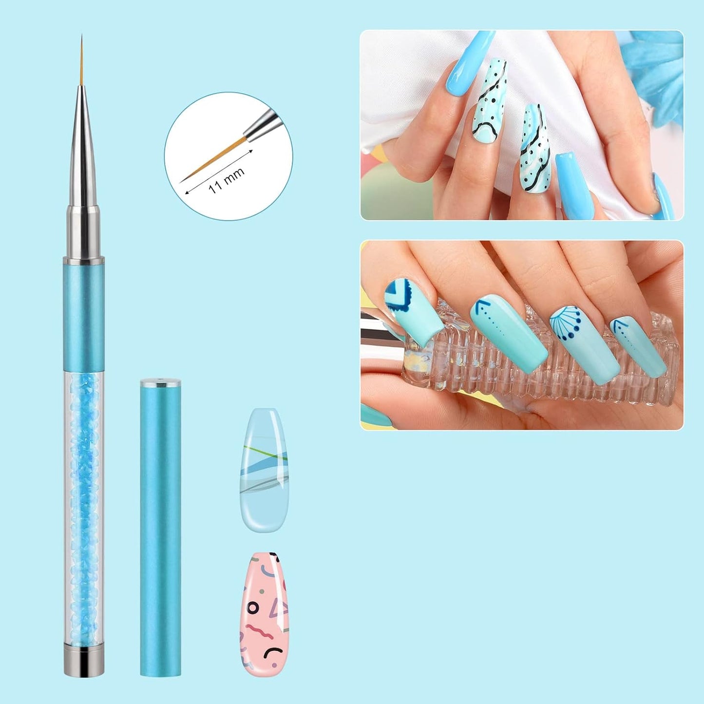 Artdone Nail Art Brushes Set,6PCS Nail Art Liner Brushes For Gel Nail polish Design pen,Nail Drawing Pens For Nail Art Tools Design Pen Small Detail Brushes