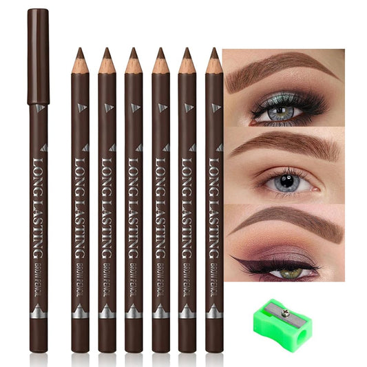 6Pcs Eyebrow Pencils for Women, Wooden Hard-Core Brown Eyebrow and Eyeliner Pencil, Long Lasting Waterproof and Sweat-Proof, Beginner Makeup Brow Pencil, Create a Natural Eye Brow Makeup