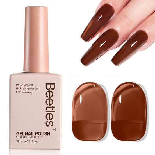 Beetles Brown Gel Nail Polish - 15ML Mocha Brown Jelly Natural Fall Gel Polish Nail Concealer Sheer Translucent Effect Soak Off UV Mocha Mist Collection French Nail Art Manicure Gift for Women