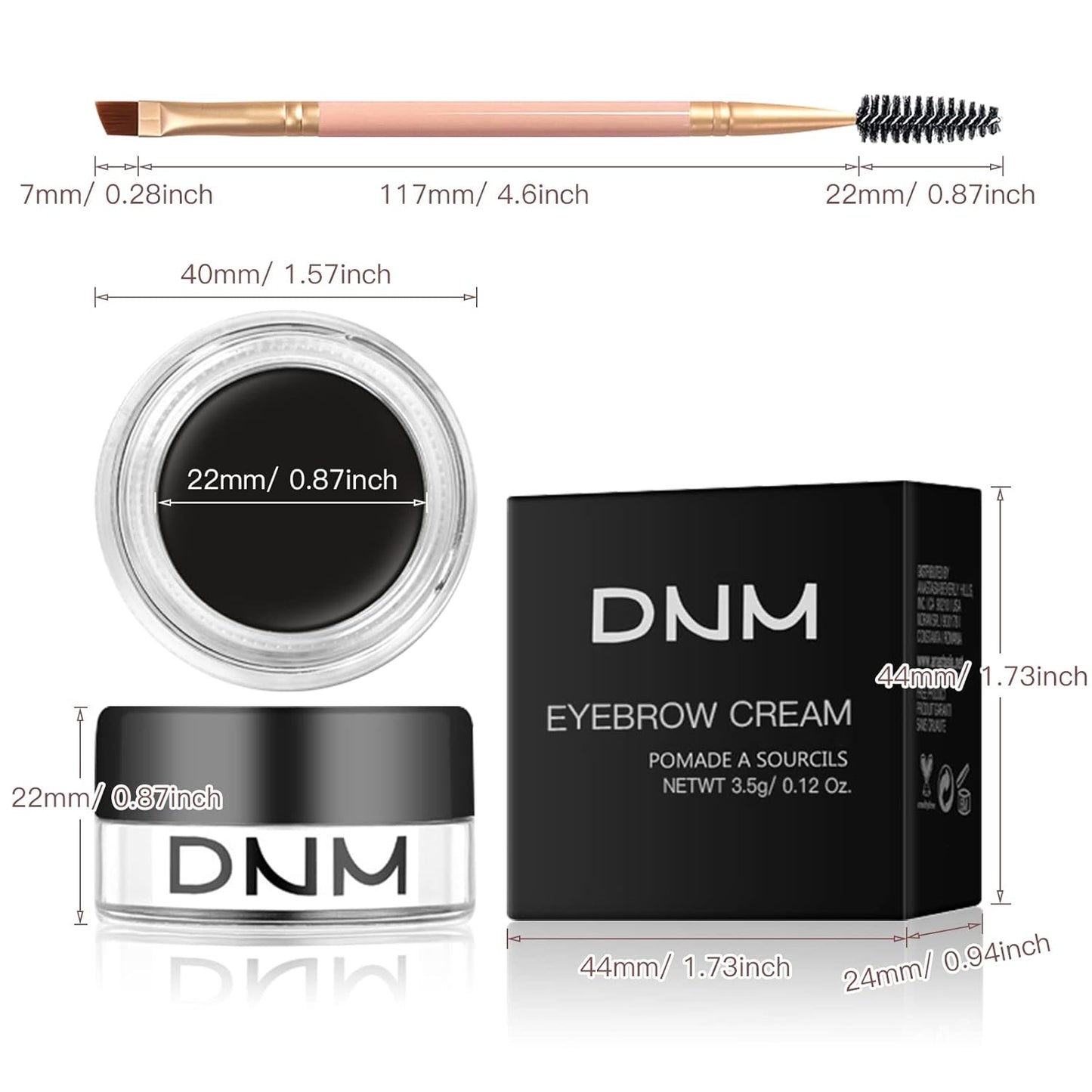 Eyebrow Pomade Kit with Dual-ended Eyebrow Brush, Water and Stain Resistant High Pigment Pomade, Corrects Brow Imperfections for Natural Long-lasting Brow Makeup (11# Black)