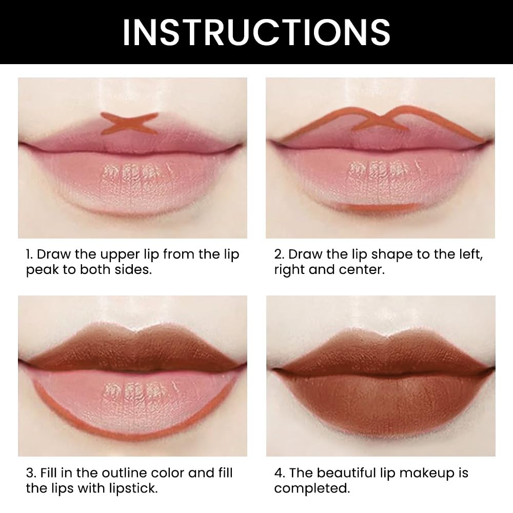 Kaely 2-in-1 Brown Matte Lip Liner & Lipstick Combo Set Kit for Women, Magic Neutral Lipstick 24 Hours Original Lips Liner Pencil Stain Gloss Plumper Makeup Long Lasting Waterproof 38