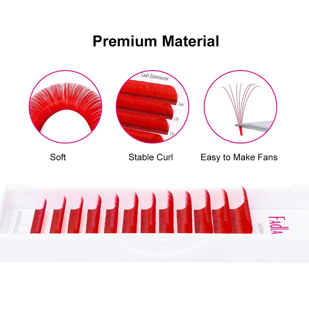 Colored Lash Extension Easy Fan Volume Lashes C Curl Self Blooming Lash Extensions Matte Rapid Volume Eyelashes Extension (Red Color 0.07-C, 8-14mm)