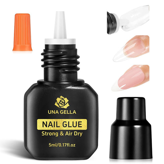 UNA GELLA Quick Drying Super Nail Glue for Press On Nails, Acrylic Nails & Nail Tips No Lamp Need Press On Nails Glue Drip Use with Opener（5ML） Long Lasting for DIY Nail Art