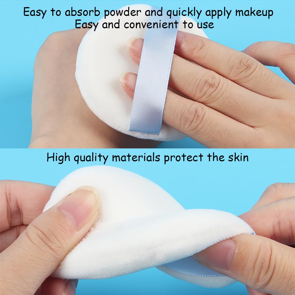 Ultra Soft Powder Puff and Rainbow Container 3.3" High Density Velvet Dusting Washable Reusable Powder Puff,Body Powder Puff and Glass Jar Holder Loose Powder Box with Puff(Multi-Color)