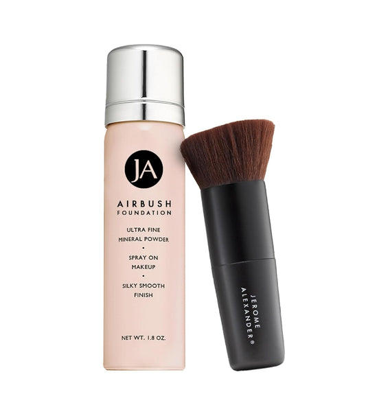MagicMinerals AirBrush Foundation by Jerome Alexander – 2pc Set with Airbrush Foundation and Kabuki Brush - Spray Makeup with Anti-aging Ingredients for Smooth Radiant Skin - Cognac