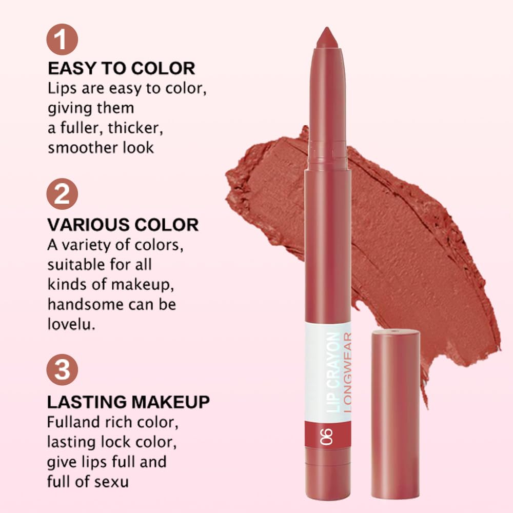 BINGBRUSH Lip Crayons Matte Longwear Lipstick Pack Set,Moisture Smooth Lipliner With Built-in Sharpener Ultimate Super Stay Ink Lip Crayon for Makeup,Waterproof Velvet Lipgloss Lip Stain (6#Red Brown)