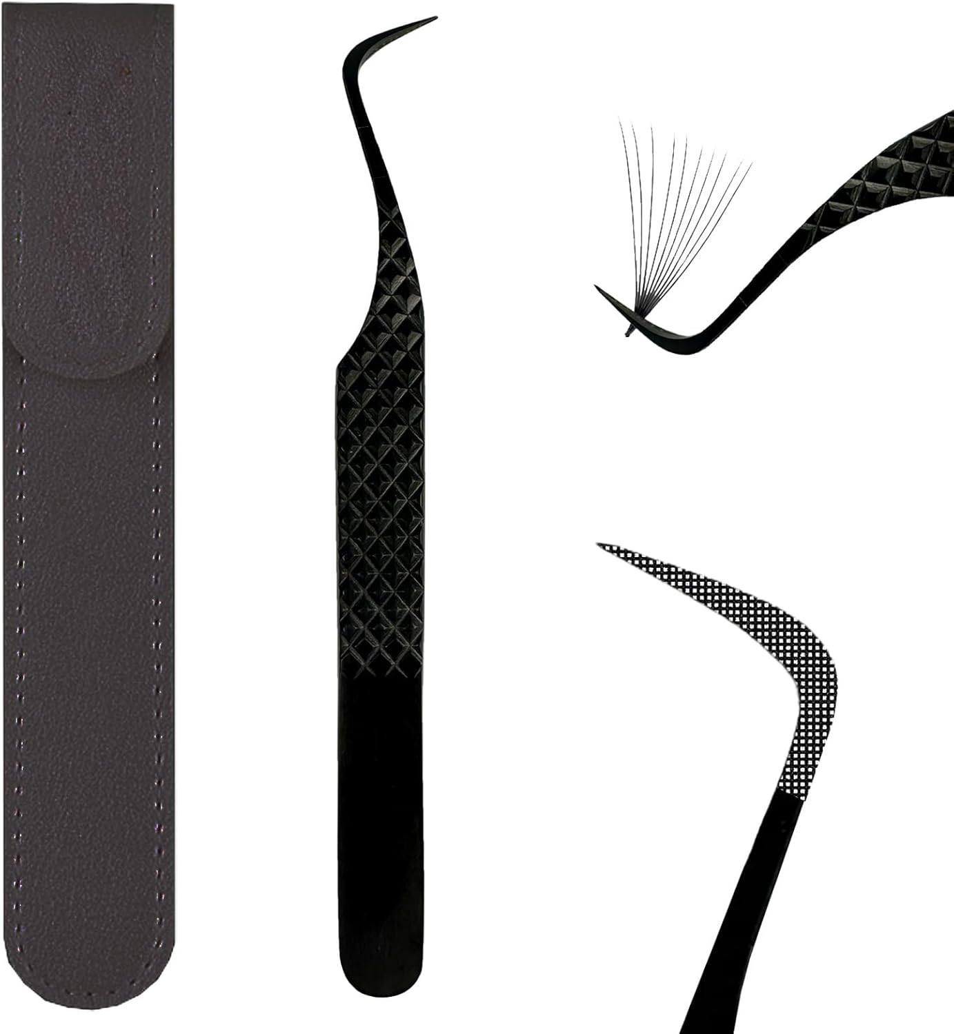 Lash Tweezers For Eyelash Extensions Fiber Tip Lash Tweezer Precision Professional Craft Tweezer, Japanese Steel (Black S-Curved Tweezer)