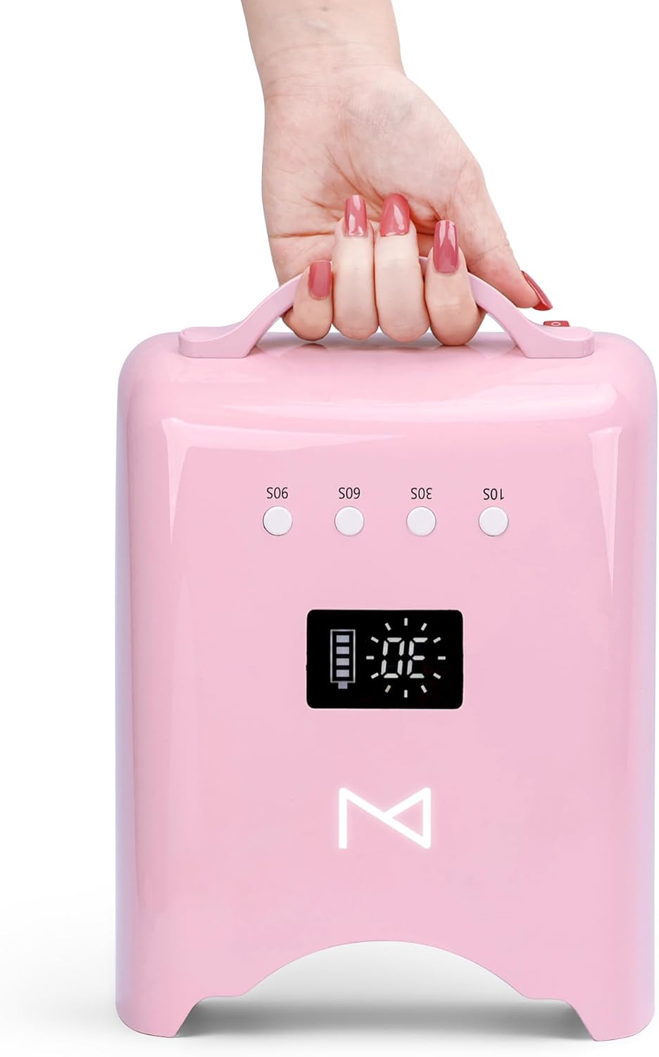 M - NEO Cordless & Rechargeable Nail Curing Lamp 78W with 4 LCD Time Display Timer, Auto Sensor, and Spacious Interior for All Hand Sizes and Nail Lengths (Pink)