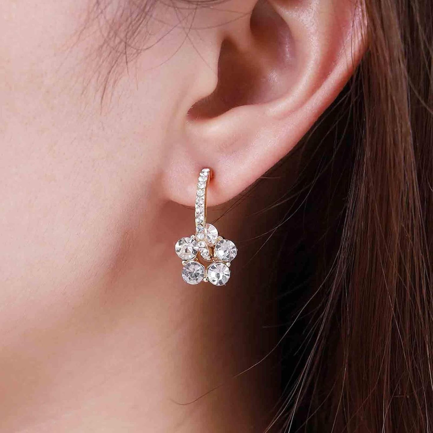Vintage Rhinestone Flower Drop Earrings Crystal Flower Stud Earrings Gold Cz Hoop Earrings Sparkly Crystal Wedding Earrings Jewelry for Women
