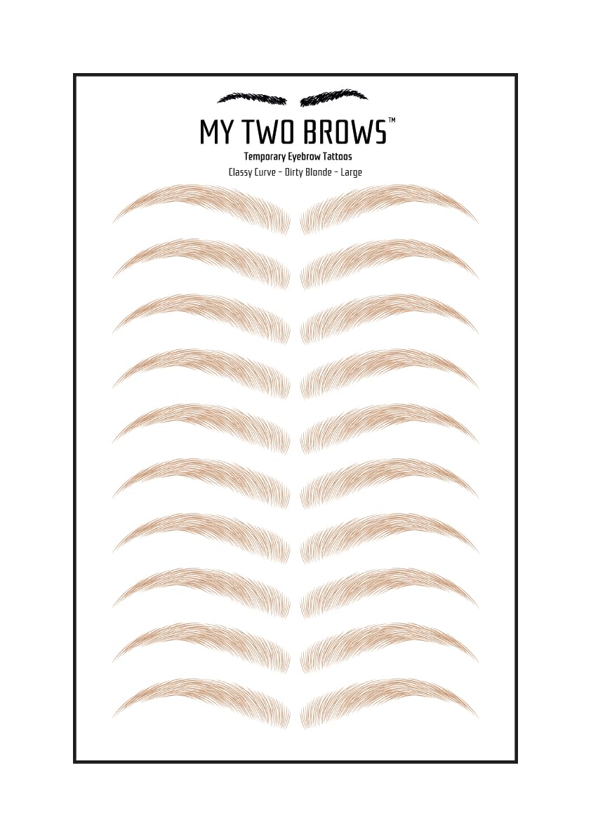 (10 pairs) Dirty Blonde Temporary Eyebrow Tattoo - Large Size - Waterproof & Smudgeproof - Classy Curve Style Eyebrow Stickers - Sheet Lasts up to 30 Days - Won't Work on Existing Brows
