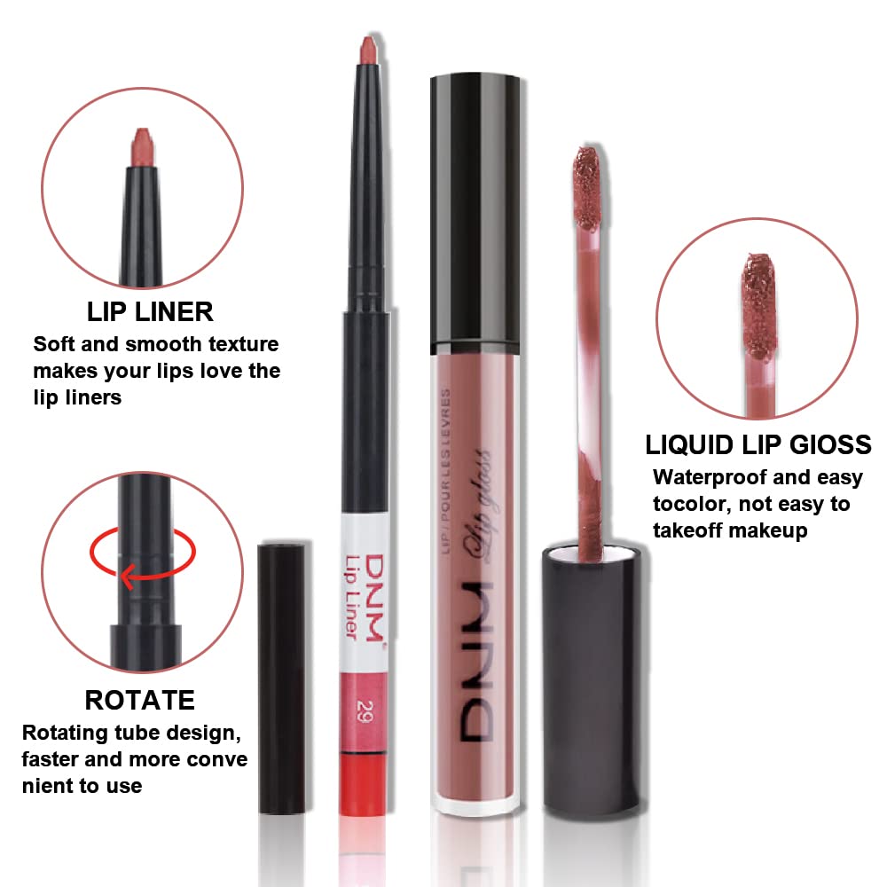 evpct 2Pcs Antique Rose Matte Lip Liner and Lipstick Pencil Makeup Set Brown Liquid Lipstick Lip gloss Stain Set Long Lasting Waterproof labiales mate 24 horas originales matte larga duracion 24 29#