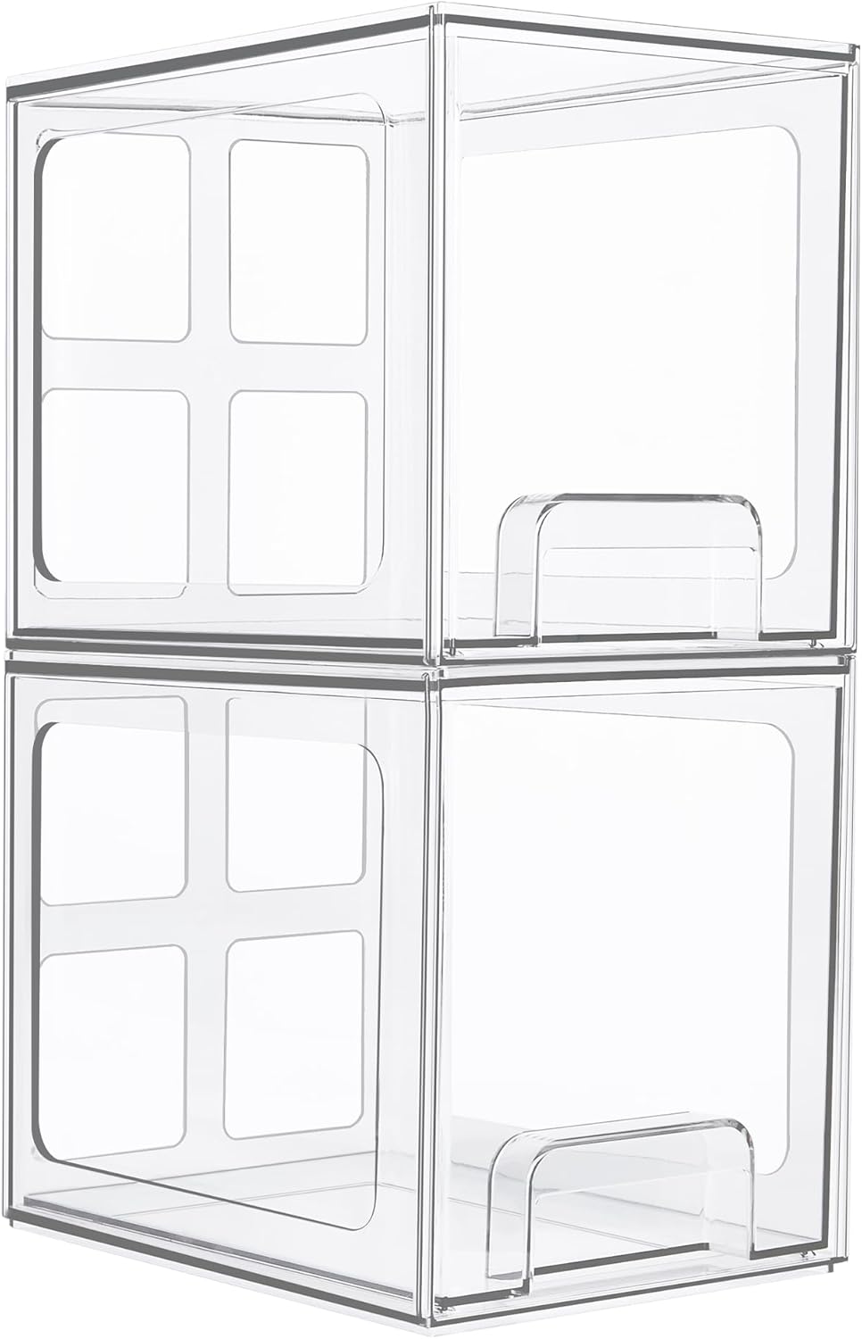 Vtopmart 2 Pack Stackable Storage Drawers, 6.6''Tall Acrylic Bathroom Makeup Organizers,Clear Plastic Storage Bins For Vanity, Undersink, Kitchen Cabinet,Pantry Organization and Storage