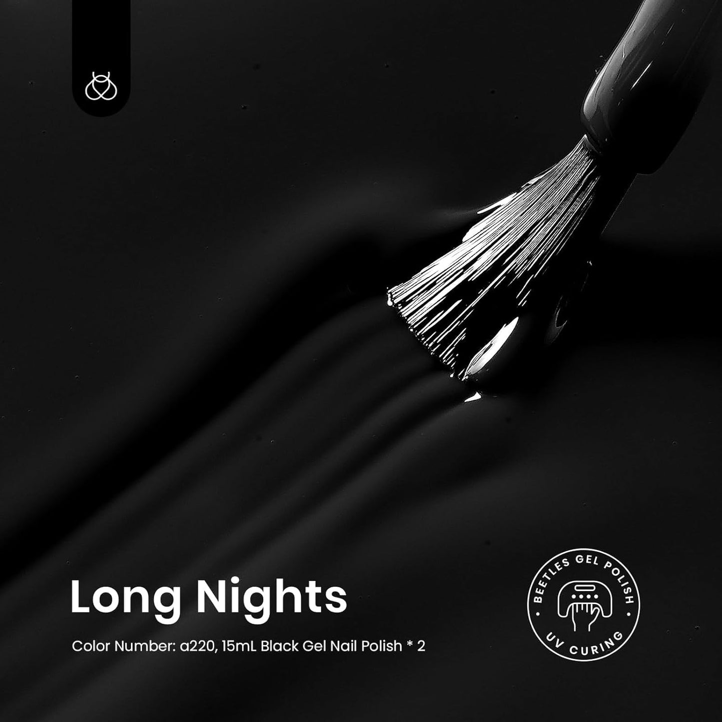 Beetles Black Halloween Gel Polish 2Pcs Pure Black Gel Nail Polish Set 15ml Dark Base Color Soak Off Uv Nail Lamp Art Manicure DIY Design Gift for Women Long Nights Collection