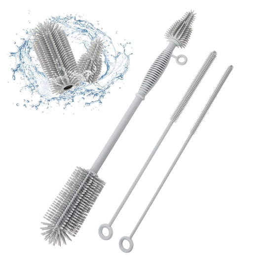 Baby Bottle Brush and Straw Cleaner Brush Set, Extra Long Double-Ended Soft Silicone Brush Cleaner for Baby Bottles, Water Bottles, Cups, Breast Pumps, Detachable & Hangable