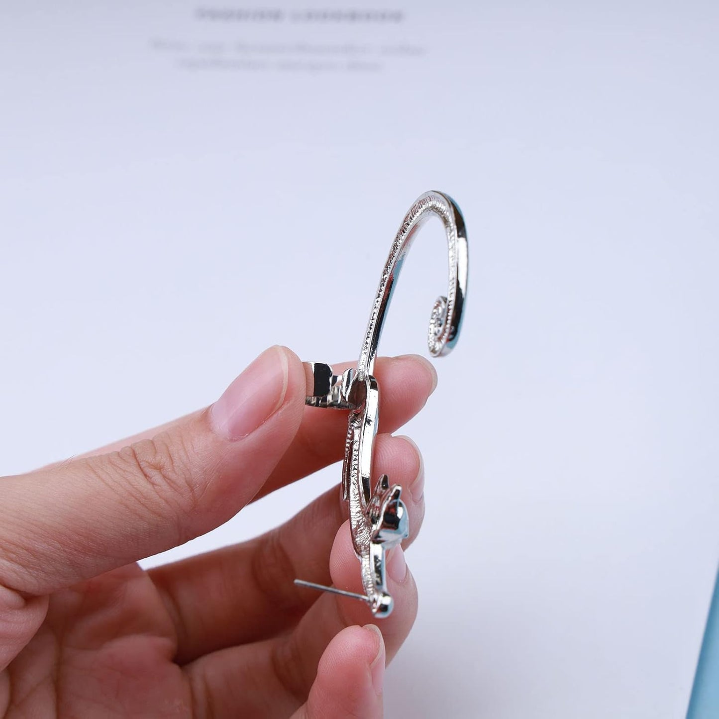 Boho Silver Cat Earrings Cat Ear Climber Earrings Long Cat Crawler Stud Earring Pet Cat Clip on Earrings Jewelry for Women and Girls