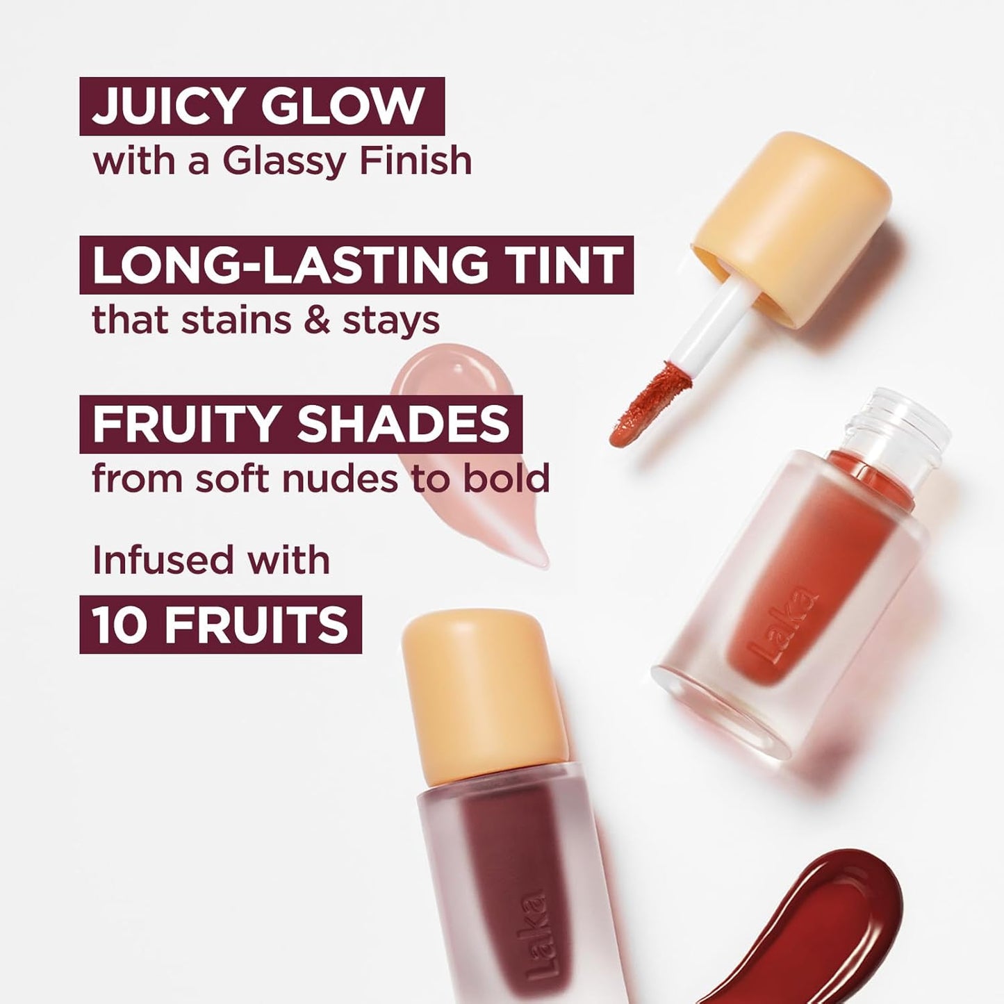 Laka Fruity Glam Lip Tint Mini, Glowing Lip Stain with Wide Color Spectrum, Hydrating & Lightweight Texture, Long-Lasting Bold Stain, Non-Sticky, Vegan, K-Beauty (#109 Fresh)