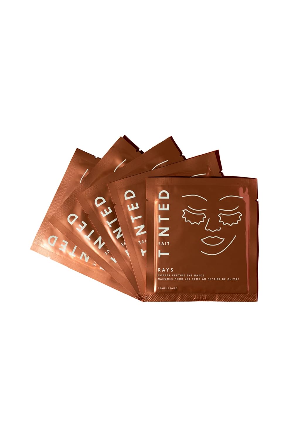 Live Tinted Rays Copper Peptide Eye Masks - Cooling, Brightening, & Nourishing Under Eye Patches, Reduces Fine Lines, & Hydrates with Copper Peptides, Banana Extract, & Bakuchiol - 5 Pairs