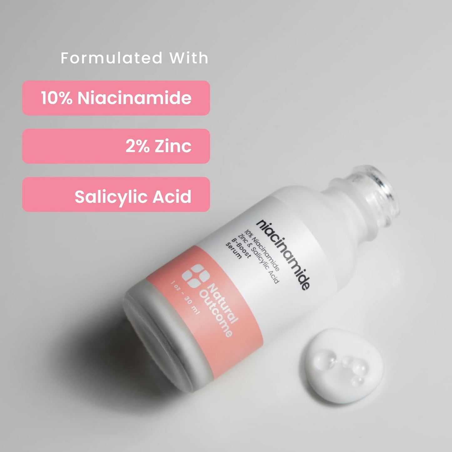 Niacinamide Serum for Face by Natural Outcome Skin Care, B-Boost Niacinamide 10% Plus Zinc 2% Salicylic Acid + Hyaluronic Acid, Acne Treatment + Pore Reducing Serum + Skin Balancing