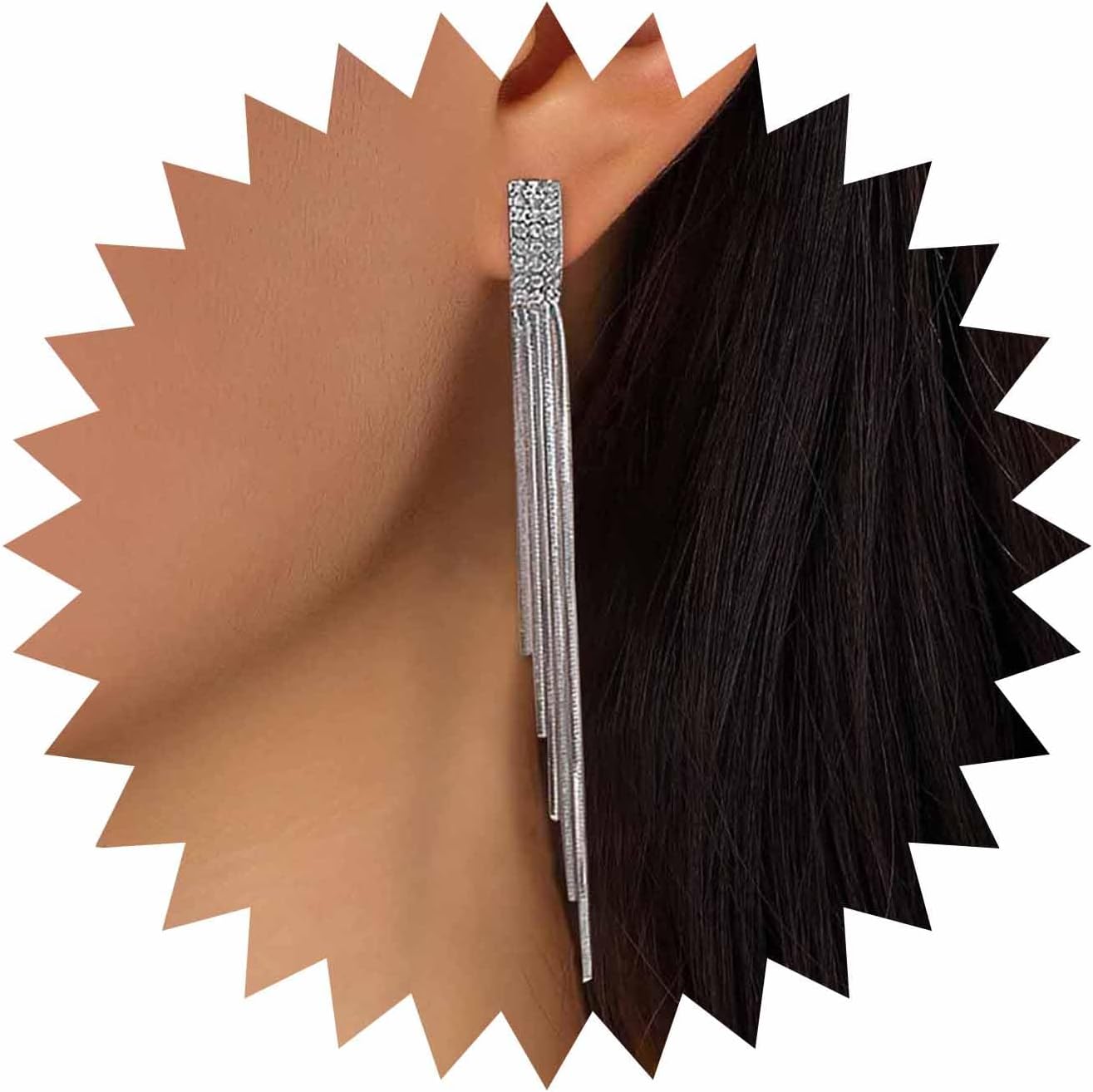 Vintage Rhinestone Dangle Earrings Gold Sleek Chain Drop Earrings Crystal Long Chain Tassel Earrings Sleek Metal Chain Earrings Jewelry for Women