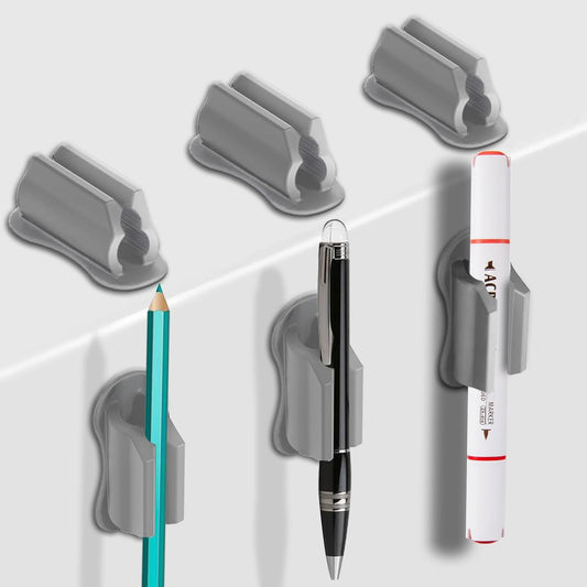 Adhesive Pen Holder for Wall Pencil Holder for Desk Organizer, 6Pack Silicone Pen Holders for Clipboard, Marker Holder Sticky Pen Holder for Desk, Office Supplies Stylus Holder Pen Organizer (6 grey)