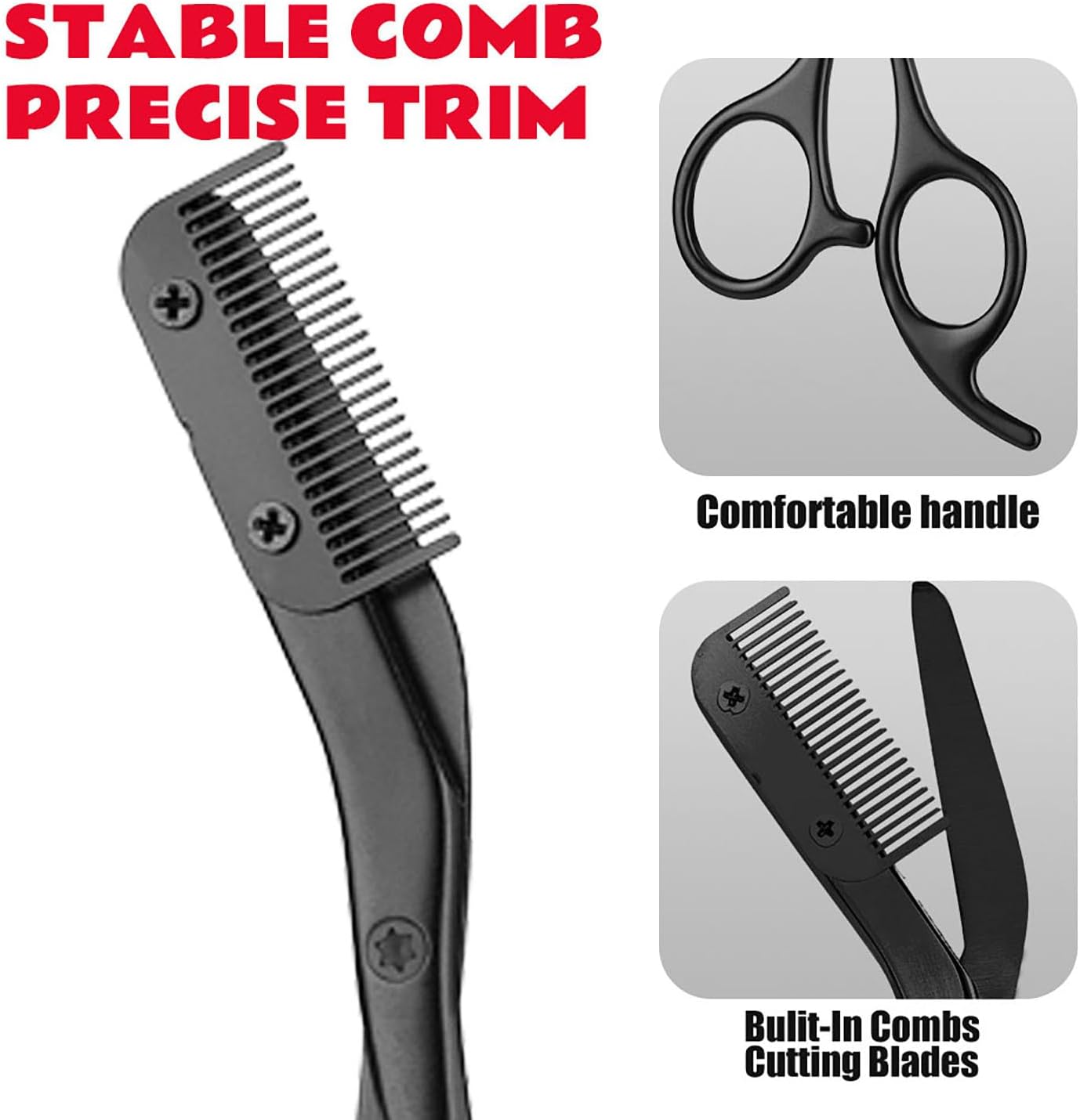 Eyebrow Scissors with Comb, Facial Grooming Scissors Kit, Professional Precision Eyebrow Trimmer,Perfect For Gifts for Men and Women (Black)