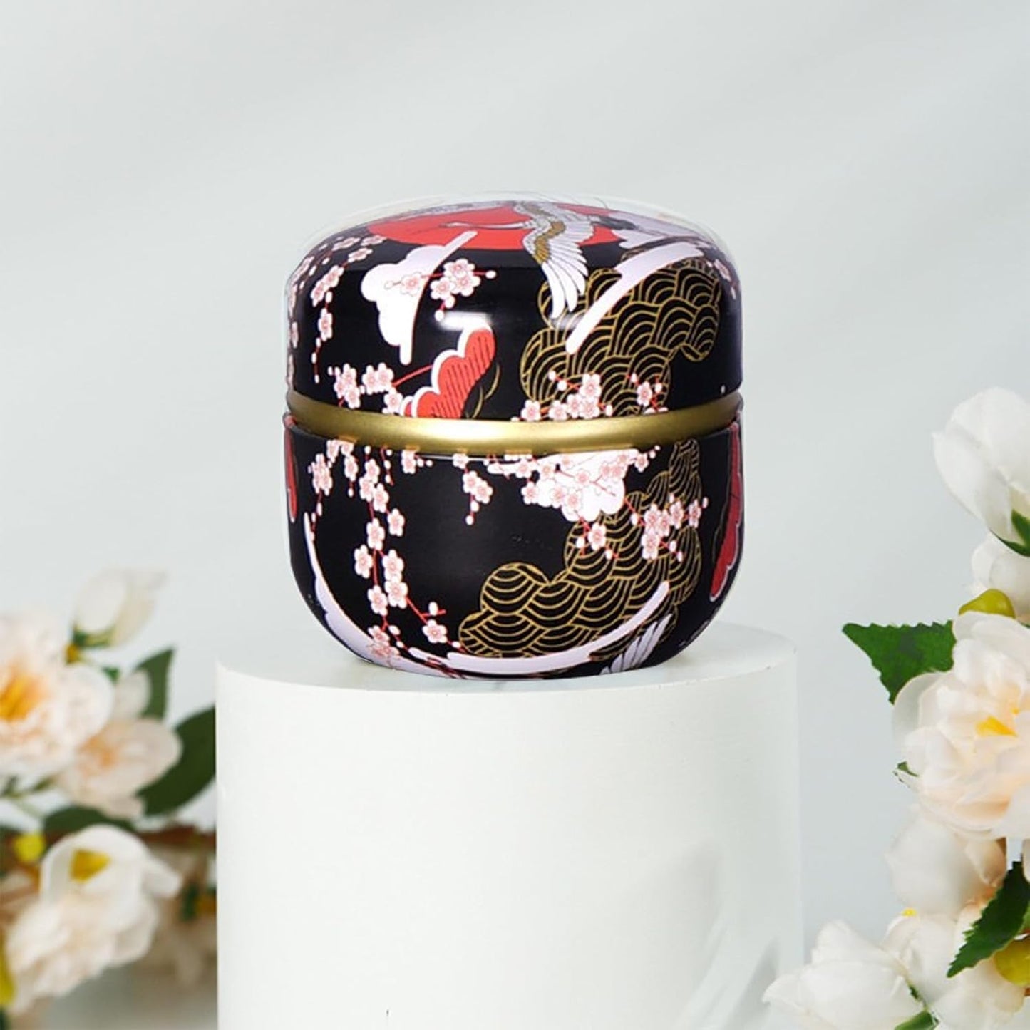 Body Powder Puff and Container for Dusting Powder, Women Powder Puff and Powder Case for Bath and Travel (Crane Black)