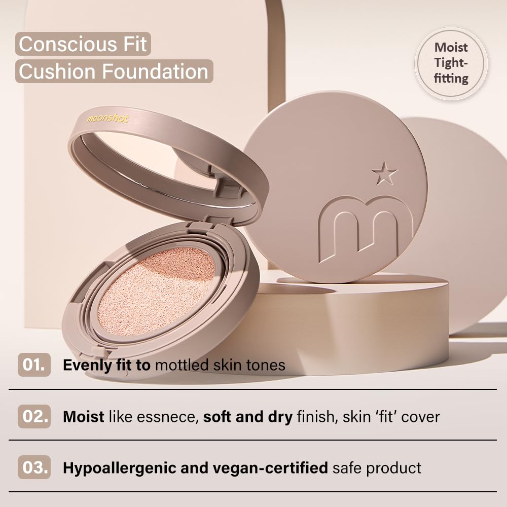 MOONSHOT KOREA Matte Fit Cushion Foundation Full Coverage Matte Finish, Breathable Makeup for Face, Long Lasting, Lightweight K-BEAUTY (23N Cosmic Beige, Matte Fit Cushion)