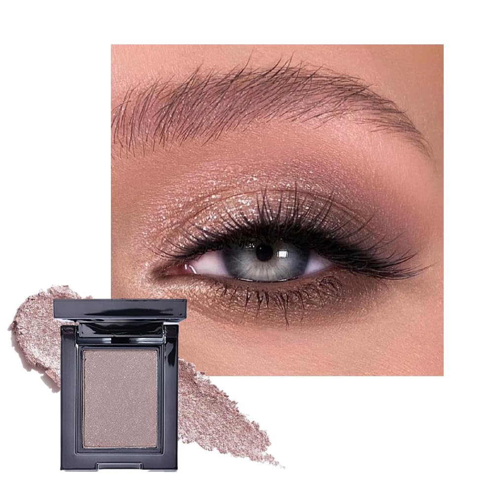 Taupe Mauve Shimmer Single Eye Shadow Palette Makeup with Mirror,Neutral Powder Monochrome Eyeshadow for Older Women,Waterproof Long Lasting Naturing-Looking sombras para ojos