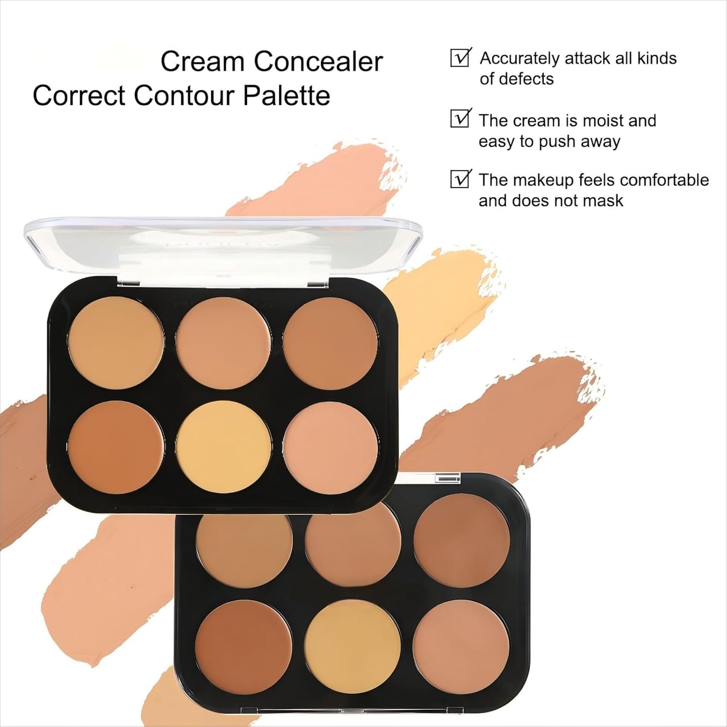 Corlo Cream Contour Palette, 6 Colors Concealer Correct Full Coverage Foundation Palette for Dark Circles Makeup (Light)