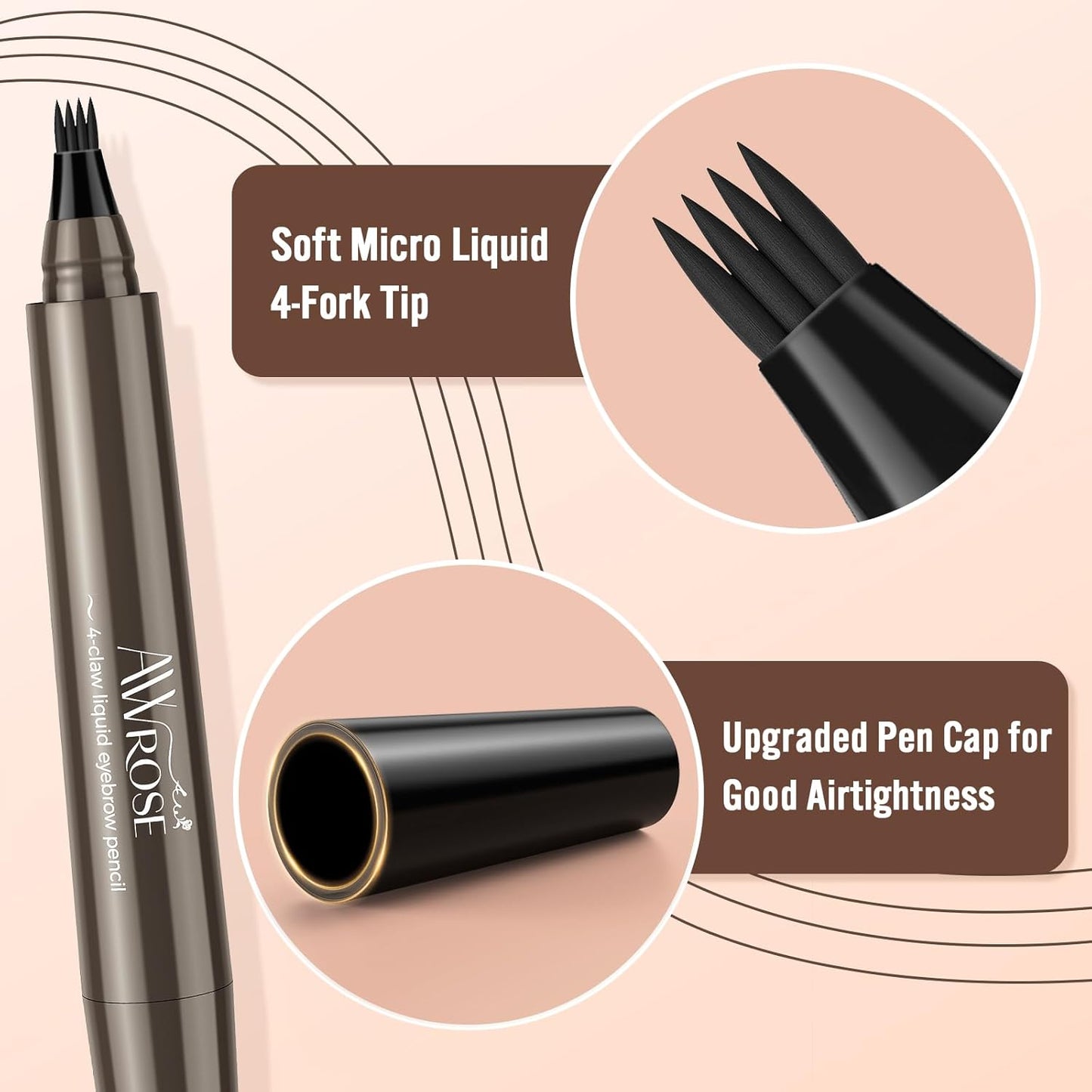 AWROSE Eyebrow Pencil, 2 Pack 3D Waterproof Microblading Eyebrow Pen 4 Fork Tip Tattoo Pencil, Precise Natural Magic Eye Brow Pen with Hair Like Strokes, 4 Points Multi-Used Eye Brow Pencils for Women