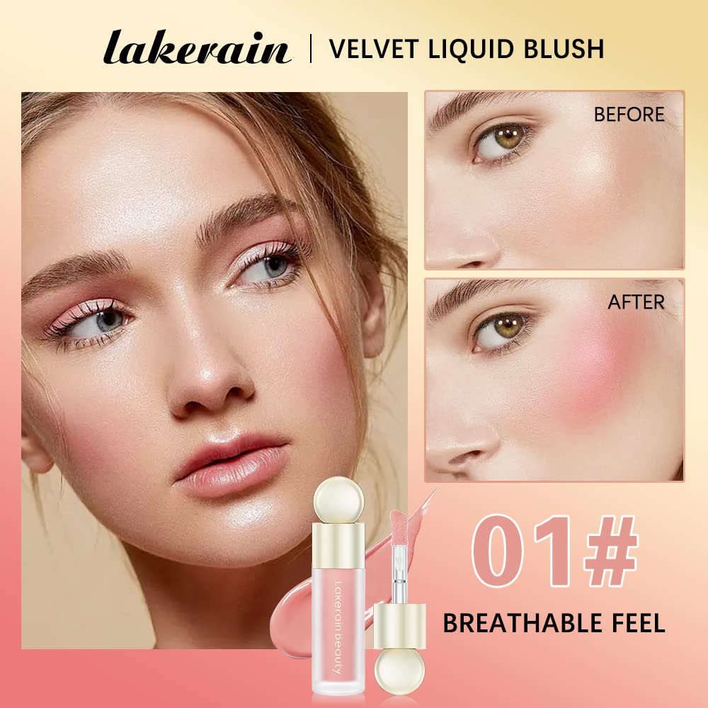Liquid Blush For Cheeks, Soft Velvet Cream Blush Face Blush Makeup, Pink Blush Red Blush Skin Tint, Natural-Looking Matte Finish Makeup Blush Stick, Waterproof&Long Lasting Dewy Cheek Tint, Moisturizing&Lightweight Blendable Feel Blush Makeup (1#)